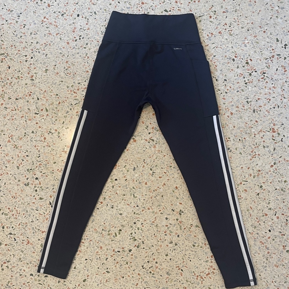 Adidas Climalite Black Leggings White Stripes Size S - Picture 7 of 8